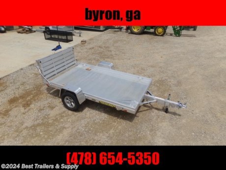 BESTTRAILERS AND supply byron ga
478-654--5350

aluma 6810 h bt ( 5ft8inches x 10 ft long )
aluminum utility trailer lightweight aluminum

All aluminum construction (excluding axle &amp; coupler)

**Model:** 6810H
**Weight:** 600#
**Bed Size:** 69&quot; x 122&quot;
**Tires:** 14&quot;

- 3500# Rubber torsion axle (rated at 2990#)- No brakes - Easy lube hubs
- ST205/75R14 LRC Radial tires (1760# cap/tire)
- Aluminum wheels, 5-4.5 BHP
- Aluminum fenders
- Extruded aluminum floor
- 7&quot; Heavy-duty frame rail
- A-Framed aluminum tongue, 48&quot; long with 2&quot; coupler
- 4) Stake pockets (2 per side)
- 4) Tie down loops (2 per side)
- Swivel tongue jack, 1200# capacity
- LED Lighting package, safety chains
- Aluminum tailgate = 66.5&quot; x 44&quot; long / Bi-fold = 67.25&quot; x 60&quot; long
- Overall width = 92.5&quot;
- Overall length = 175&quot;
478-654--5350
delivery available