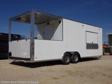 8.5 x 24 enclosed porch trailer, BBQ concession trailer.
-
478-654-5350

sink pkg
AC w heat
full finished interior
7.5 interior height
3 x 6 concession window with glass and screen
door on porch
fold down ramp on porch
4 drings onn porch
insulation
gen box on porch
semi screwless .08 metal

16 on center walls floor and ceiling
2 5299# axles with brakes
10k GVWR

aluminum walls and ceiling
rubber coin floor
2 5/16 coupler
a frame jack
LED lights
triple tube tongue
stab jacks

478-654-5350