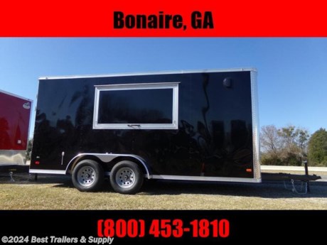 **Best Trailers &amp; Supply**

**Byron GA**

**800-453-1810**

7X16 concession trailer

FREE WHITE WHEEL SPARE TIRE WHEN YOU PAY CASH at pick up

* 16&quot; on Center Tubing Cross Members
* 24&quot; on Center Tubing Roof Members
* 16&quot; on Center Tubing Sidewalls
* 2000 lb. A-Frame Jack with Sand Foot
* 2 5/16&quot; Coupler
* 36&quot; Side Door On Rear Wall with Flush Lock
* .024&quot; White Aluminum Metal
* Screwed Exterior
* Interior Height 84&quot;
* 3/4&quot; Plywood Floors
* 3/8&quot; Plywood Walls
* (1) 12volt LED Dome Light
* Aluminum Fenders
* 1pc. Aluminum Roof
* 24&quot; Stone Guard
* V-Nose with ATP
* LED Lights
* 3500 lb. Drop Leaf Spring Axles
* Electric Brakes (Both Axles)
* E-Z Lube Hubs
* Door Hold Back
* 7 Way Bargman Plug
* Steel Main Frame Rails
* Lionshead White Mod Wheels
* With Lifetime Structural Warranty
* Radial
Tires With Lionshead 1-2-5 Lifetime + 1 Year (First Year) &quot;No Excuses
Guarantee&quot; 2 Year Complimentary Roadside Assistance 5 Year Warranty on
Radial ST Tires Lifetime Structural Warranty on All Wheels
* NitroFill in all Tires

**800-453-1810**

Any questions, concerns, or Info on this trailer, please call our sales team

delv is $2 per loaded mile

Please call to check stock

**800-453-1810**