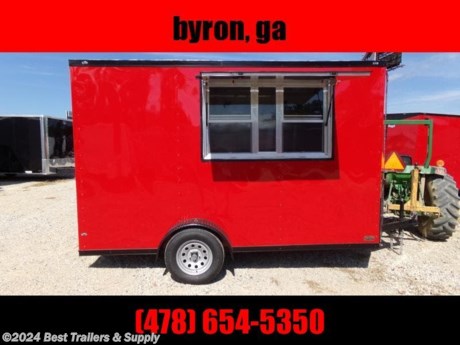 Best Trailers &amp; Supply

Byron GA

800-453-1810

FREE WHITE WHEEL SPARE TIRE WHEN YOU PAY CASH at pick up

6x12&#39; 7&#39; interior concession trailer ready for you to finish to your specs.

#### Hatsuyuki HC-8E Cube Ice Shaver - 120V

#### 13 cubic ft chest freezer

#### 6 ft stainless counter top

AC

#### portable sink pkg (fixed to trailer)

We offer a full line of finished fully equipped food trailers and food trucks. We offer gas pkg propane pkg exhaust hood pkg and appliances. Available sizes 12ft 14ft 16ft 24ft and up. Any size serving window can be built 3x5 up to 4x8 with or without glass and screen. Please check out all of other trailers.

Options on this trailer

3x5 window

finished interior

electrical pkg

7&#39; interior

blackout trim

RV door on rear

Glass &amp; Screen Slider Window

Standard Features

24&quot; O.C. Cross Members

Screwed Exterior

ST205 15&quot; Steel Belted Tires

E-Z Lube Hubs

24&quot; O.C. Roof Members

Interior Height 72&quot;

1-pc. Aluminum Roof

4-Way Plug

24&quot; O.C. Side Walls

1-12 Volt Dome Light Ramp Door

2&quot; A-Frame Coupler

8mm Birch Luan Walls

Plastic S/W Vents

Alum. Jeep Style Fenders

2-K Jack

3&quot; Tube Main Frame

ATP Stone Guard

LED Tail Lights

36&quot; Side Door w RV style Lock

V-nose (2&#39;)

Metal Mods Rims

2990# Leaf Spring Drop Axle

800-453-1810

Any questions, concerns, or Info on this trailer, please call our sales team

delv is $2 per loaded mile

Please call to check stock

800-453-1810