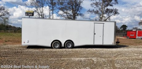 **Best Trailers &amp; Supply**

**Byron GA**

**800-453-1810**

8.5x28 car hauler enclosed 14k

FREE WHITE WHEEL SPARE TIRE WHEN YOU PAY CASH at pick up

We can build many options on any car hauler, motor cycle trailers, and concession trailers. We have in stock 7k 10k and 14 k car haulers. Please make sure to check out all of the other trailer.

Up grades to this trailer

Bar Lock on Side Door
.080 white polycore sides
1 piece aluminum roof
torsion 5k axles
aluminum mag wheels
finshed ceiling liner
7 ft interior
extended tongue

Standard Features

V nose adds 2&#39; to Interior
16&quot; O.C. Cross Members
Screwed Exterior
235 16&quot; Steel Belted Tires
Electric Brakes &amp; E-Z Lube Hubs
24&quot; O.C. Roof Members
Interior Height 78&quot;
Metal Roof
7-Way &amp; Electric Breakaway
16&quot; O.C. Side Walls
3/4&quot; Plywood Floors
1-12 Volt LED Dome
Trimmed Ramp &amp; 16&quot; Flap
2-5/16&quot; Coupler
3/8&quot; Plywood Walls
Non-Powered Roof Vent
Alum. Teardrop Flairs
2-K Jack &amp; Sand Foot
Steel I-Beam Main
24&quot; ATP Stone Guard &amp; J-Rail
LED Light Package
36&quot; Side Door w/ Safety Chains
2&quot; V-Nose (ATP &amp; J Rail) Stepwell W/ ATP
Deluxe Tag Bracket
0.024 White Alum.
White Mods Rims
70000# Leaf Spring Drop Axle

**800-453-1810**

Any questions, concerns, or Info on this trailer, please call our sales team

delv is $2 per loaded mile

Please call to check stock

**800-453-1810**