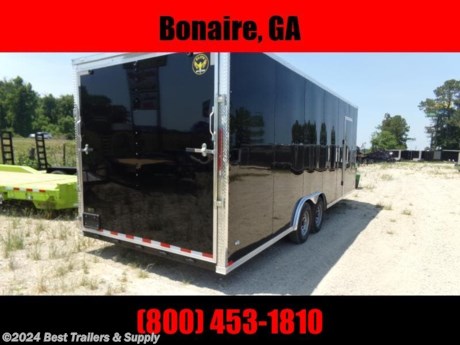 **Best Trailers &amp; Supply**

**Byron GA**

**800-453-1810**

8.5x24 Black car hauler enclosed


FREE WHITE WHEEL SPARE TIRE WHEN YOU PAY CASH at pick up

We can build many options on any car hauler, motor cycle trailers, and concession trailers. We have in stock 7k 10k and 14 k car haulers. Please make sure to check out all of the other trailer.

Up grades to this trailer

.080 POLYCORE black

Semi screwless

Tube walls

Radial tires

7ft6in Interior

5k Axles

rubber roof

Standard Features

V nose adds 2&#39; to Interior

16&quot; O.C. Cross Members

Electric Brakes &amp; E-Z Lube Hubs

24&quot; O.C. Roof Members

7-Way &amp; Electric Breakaway

16&quot; O.C. Side Walls

3/4&quot; wood Floors

1-12 Volt LED Dome

Trimmed Ramp &amp; 16&quot; Flap

2-5/16&quot; Coupler

3/8&quot; Walls

Non-Powered Roof Vent

Alum. Teardrop Flairs

2-K Jack &amp; Sand Foot

24&quot; ATP Stone Guard &amp; J-Rail

LED Light Package

36&quot; Side Door w/ Safety Chains

2&quot; V-Nose (ATP &amp; J Rail) Stepwell W/ ATP

Deluxe Tag Bracket

White Mods Rims

**800-453-1810**

Any questions, concerns, or Info on this trailer, please call our sales team

delv is $2 per loaded mile

Please call to check stock

**800-453-1810**