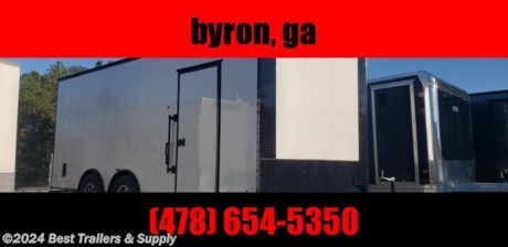 Best Trailers &amp; Supply

Byron GA

800-453-1810

FREE WHITE WHEEL SPARE TIRE WHEN YOU PAY CASH at pick up

8.5x20 White car hauler

Black out package on enclosed cargo trailer is one of the most popular trailer options. Some come with Black in-lay aluminum mags. We can build this option on any car hauler, motor cycle trailers, and concession trailers. We have in stock 7k 10k and 14 k car haulers. Please make sure to check out all of the other trailers.

Upgrades to this trailer

7&#39;6&quot; Interior
10K
Screwless Exterior
Bar-lock on Side Door
double side doors
2-5200LB Torsion
50 amp electric pkg
insulation
rubber coin floor
luan ceiling liner
4 D-Rings Total

Standard Features

V nose adds 2&#39; to Interior
16&quot; O.C. Cross Members
ST205 15&quot; Steel Belted Tires
Electric Brakes &amp; E-Z Lube Hubs
24&quot; O.C. Roof Members
Interior Height 78&quot;
Galvalume Roof
7-Way &amp; Electric Breakaway
16&quot; O.C. Side Walls
&quot; Plywood Floors
1-12 Volt LED Dome
Trimmed Ramp &amp; 16&quot; Flap
2-5/16&quot; Coupler
3/8&quot; Plywood Walls
Non-Powered Roof Vent
Alum. Teardrop Flairs
2-K Jack &amp; Sand Foot
6&quot; Steel Tube Main
24&quot; ATP Stone Guard &amp; J-Rail
LED Light Package
36&quot; Side Door w/ Safety Chains
2&quot; V-Nose (ATP &amp; J Rail) Stepwell W/ ATP
Deluxe Tag Bracket
0.024 White Alum.
White Mods Rims
3500# Leaf Spring Drop Axle

800-453-1810

Any questions, concerns, or Info on this trailer, please call our sales team

delv is $2 per loaded mile

Please call to check stock

800-453-1810