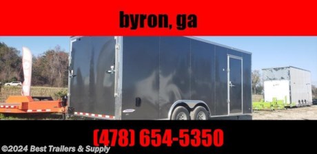 **Best Trailers &amp; Supply**

**Byron GA**

**800-453-1810**

FREE WHITE WHEEL SPARE TIRE WHEN YOU PAY CASH at pick up

.080 PolyCore Exterior Metal Upgrade
Semi Screw-less Exterior
4 5k Floor Flush Mounted D-Rings

Standard Features

16&quot; O.C. Cross Members
Screwed Exterior
ST205 15&quot; Steel Belted Tires
Electric Brakes &amp; E-Z Lube Hubs
24&quot; O.C. Roof Members
Interior Height 78&quot;
1-pc. Aluminum Roof
7-Way &amp; Electric Breakaway
16&quot; O.C. Side Walls
3/4&quot; Wood Floors
1-12 Volt LED Dome
Trimmed Ramp &amp; 16&quot; Flap
2-5/16&quot; Coupler
3/8&quot; Wood Walls
Non-Powered Roof Vent
Alum. Teardrop Flairs
2-K Jack &amp; Sand Foot
6&quot; Steel I-Beam Main
24&quot; ATP Stone Guard &amp; J-Rail
LED Light Package
36&quot; Side Door w/ Safety Chains
2&quot; V-Nose
Step-well W/ ATP
Deluxe Tag Bracket
3500# Leaf Spring Drop Axle

**800-453-1810**

Any questions, concerns, or Info on this trailer, please call our sales team

delv is $2 per loaded mile

Please call to check stock

**800-453-1810**