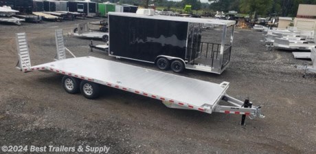 Aluma 1026 super heavy 14k deckover aluminum flatbed trailer ( 22+4 )

best trailers 478-654-5350 in byron GA

air dam included

1026---3450# curb weight

2. 7000# Rubber torsion axles - Easy lube hubs

Electric brakes &amp; breakaway kit

ST235/80R16 tires

Aluminum wheels,

Extruded aluminum floor

A-framed aluminum tongue with 2-5/16&quot; coupler

equipment ramps

LED Lighting package, safety chains

2. Fold-down rear stabilizer jacks
3. Recessed tie rings, SS #5000

Dove tail, 60&quot; long w 16 inch drop

6 bolt on drings

10k drop leg jack

Overall width = 101.5&quot;

Overall length = 370&quot;