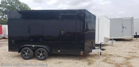 ## Best trailers and supply

## 478-654-5350

#### 7 x 14 all aluminum enclosed trailer STo300 series

Black with blackout trim

aluminum wheels

###### Interior Height 84&quot;

Axle Rating (2) 3,500 lb
GVWR 7,700 lb
Estimated Weight (Base Model) 1,850 lb
Estimated Payload 5,850 lb
Axle Type Torsion
Overall Length 18&#39; 4&quot;
Overall Width 102&quot;
Overall Height 106&quot;
Interior Length 16&#39;
Interior Width 82&quot;
Ground Clearance 14&quot;
Deck Height 20&quot;
Rear Door Opening Width 74&quot;
Rear Door Opening Height 81&quot;
Tongue Length to Center of Ball 23&quot;
Brakes 4 Wheel Electric
Tire Size/Tire Load Range 205/75R15 LRD
Hitch Height To Top of Ball 19&quot;
Hitch Ball Size 2 5/16&quot;
Floor Studs 16&quot; OC
Wall Studs 16&quot; OC
Ceiling Studs 16&quot; OC

### All Standard Features

* Frame Features
* 2&#39; Wedge Slant Nose
* Full Perimeter Aluminum Frame
* Aluminum All-Tube Construction
* A-Frame Tongue
* (2) 3,500 lb Dexter Torsion Axles w/ Brakes (7&#39; Wide)
* 7 Way Truck Plug (7&#39; Wide)
* 2 5/16&quot; Ball A-Frame Coupler (7&#39; Wide)
* Safety Chains
* Front Wind Tongue Jack - 2,000 lb
* 16&quot; O/C Floor Crossmembers
* 16&quot; O/C Wall Crossmembers
* 16&quot; O/C Roof Crossmembers
* ST205/75R15/LRD Radial Tires - Nitro Fill
* Grey Mod Wheels
* Roof Vent Prep
* Stabilizer Jack (6&#39; Wide)
* Exterior Features
* .030 Aluminum Skin
* Screwless/Rivetless Aluminum Exterior
* One-Piece Aluminum Roof
* 3&quot; Upper Rub Rail Trim
* 3&quot; Lower Rub Rail Trim
* LED Clearance Lights
* LED Tail Lights
* Taper Cut ATP Gravel Guard
* 32&quot; 110 Series Entrance Door
* Slam Door Latch
* Double Rear Cargo Doors
* Interior Features
* 3/4&quot; Engineered Wood Subfloor
* (1) 12v LED Dome Lights w/ Wall Switch
* Flow Through Vents - Black
* 7&#39; Interior Height (7&#39; Wide)
* 3/8&quot; Engineered Wood Walls
* Open Stud Ceiling w/ Mill Finish Cove Trim