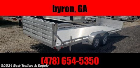 Best Trailer
Byron GA
800 453 1810

78 x18 ft Aluma Car Hauler 7k

7818 Aluma
bi fold tailgate
limited time with air dam standard

Standard Equipment:

GVWR: 7,000 lb. GVWR
Dry weight: 1100# dry weight
Axles: (2) 3,500 lb. TORSION Axles
Rubber Torsion axles
Easy to Lubricate Hubs
Brakes: Electric Brakes on Both Axles - DOT Requirement in Most States
Frame: Alum light weight frame
Stake Pockets Down Both Sides of Trailer
6&quot; rails
Deck: Alum Deck with 4 D-rings

Best Trailer
Byron GA
800 453 1810

78&quot; wide bed

Fenders: Removable fenders
Tires: 14&quot; &quot;C&quot; Range Trailer Tires - 5 Lug - (ST205/75R14)
Alum mag wheels
Jack: heavy flip jack w/ wheel
Lights &amp; Safety Equipment:
Sealed LEDTail Lights with Guards
3-Light LED Bar in RearCenter
LED Side Marker Lights
sealed wiring
7 pin RV Plug
Safety Break-Away Kit
Safety Chains
Coupler: 2 5/16&quot; Hitch Receiver
Tongue Height at Ball Coupler: Approximately 15&quot;
Ramps: 5&#39; Rear Slide In Ramps
Stabilizer jacks