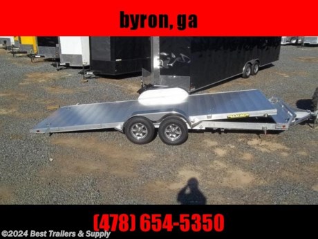 only 1900# curb weight on this aluminum 82 x 20 tilt carhauler trailer

Find the right lightweight aluminum, tandem axle utility trailer for you. These open flatbed car trailers are perfect car haulers for collector cars, antique vehicles, and off-roading 4x4 vehicles.

* Bed locks for travel and also wheel tilted back
* about 9 Degrees of tilt
* 

2. 5200# Rubber torsion axles - Easy lube hubs

* Electric brakes, breakaway kit
* ST225/75R15 radial tires
* Phantom aluminum wheels, 5-4.5 BHP
* Removable aluminum fenders
* Extruded aluminum floor
* Front retaining rail headache bar
* A-Framed aluminum tongue, 48&quot; long with 2-5/16&quot; coupler
* 

8. stake pockets on sides

* 

4. swivel tie downs

* Drop leg tongue jack,
* DOT Lighting package, safety chains
* Overall width = 101-1/2&quot;
* Distance between fenders = 82&quot;