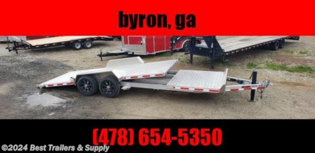 # best trailers and supply

## 478-654-5350

7 x 24 bobcat equipment tilt trailer

all aluminum only 3000#

2 7000# axle with self adjusting brakes
LED lights
14,000 GVWR
24 ft long bed
4.5 ft tongue
6 ft stationary bed
18 ft tilt bed
22 inches bed height
11.5 degrees of tilt
235 /85 r16 trailer tires with 16 aluminum mag wheels
2 5/16 coupler
stake pockets on side with rub rail

## 866-553-9566