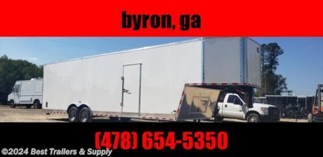 ## 478-654--5350 best trailers and supply

36 ft enclosed gooseneck enclosed trailer

TANDEM 7k torsion axles

14,000 GVWR

LED lights

.080 polycore black sides

18 in extea height ( 8 ft 6in )

3/4 ply wood floors

3/8 plywood walls

16 inch on center

luan ceiling

2 roof vents

cabinets inside

36overall ( 8 ft riser 28 ft flat )

dual jacks

semi screwless exterior

delivery available for $2/mile

866-403-9798