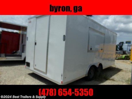 NEW 8.5 x 20 enclosed concession trailer in byron GA off 1-75.
near bucees 478-654--5350

8.5 x 20 v-nose white 10k GVWR vending concession trailer

3 x 6 concession window

Brakes on both axles w/ break away

2 5/16&quot; Hitch

15&quot; ST225/75D15D Rated Tires

Silver mod wheels

36&quot; Door w RV latch on porch

24&quot; Stoneguard

Wall Crossmembers 16&quot; O/C

Floor crossmembers 16&quot; O/C

12 Volt Lights w/Switch

Floor 3/4&quot; Plywood

Walls 3/8&quot; plywood

Alum Roof

Aluminum Fenders

7 Way Plug

roof vent

LED lights

7&#39; inside height

478-654-5350

866-403-9798

kurt or jack