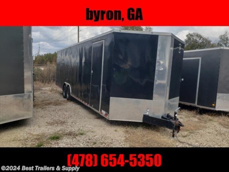 **Best Trailers &amp; Supply**

**Byron GA**

**800-453-1810**

8.5x28 car hauler enclosed USED

FREE WHITE WHEEL SPARE TIRE WHEN YOU PAY CASH at pick up

We can build many options on any car hauler, motor cycle trailers, and concession trailers. We have in stock 7k 10k and 14 k car haulers. Please make sure to check out all of the other trailer.

Up grades to this trailer

Bar Lock on Side Door

5k axles

Standard Features

V nose adds 2&#39; to Interior

16&quot; O.C. Cross Members

Screwed Exterior

225/75R15 Steel Belted Tires

Electric Brakes &amp; E-Z Lube Hubs

24&quot; O.C. Roof Members

Interior Height 78&quot;

Metal Roof

7-Way &amp; Electric Breakaway

16&quot; O.C. Side Walls

3/4&quot; Plywood Floors

1-12 Volt LED Dome

Trimmed Ramp &amp; 16&quot; Flap

2-5/16&quot; Coupler

3/8&quot; Plywood Walls

Non-Powered Roof Vent

Alum. Teardrop Flairs

2-K Jack &amp; Sand Foot

Steel I-Beam Main

24&quot; ATP Stone Guard &amp; J-Rail

LED Light Package

36&quot; Side Door w/ Safety Chains

2&quot; V-Nose (ATP &amp; J Rail) Stepwell W/ ATP

Deluxe Tag Bracket

0.024 White Alum.

White Mods Rims

5200# Leaf Spring Drop Axle

**800-453-1810**

Any questions, concerns, or Info on this trailer, please call our sales team

delv is $2 per loaded mile

Please call to check stock

**800-453-1810**