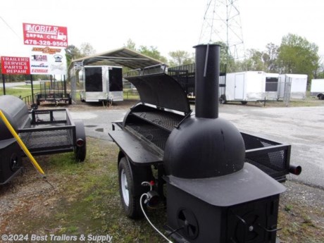 5x10 with storage 

250 Reverse Flow Bubba Grill concession smoker on 5x10 utility trailer with storage down one side. This BBQ PIT SMOKER has gas starter in the fire box and has Double Burners on the front for anything from fish frying to low country boil. It also has a double floor inside for char coal. You can grill steaks, chicken, hamburger and more. Large fire box with gas starter to start wood or coal fire. Great for smoking baby back ribs, Boston butts, brisket.and more 
Great for catering and events. 
Like all of our units this one is built with quality components and a professional paint job. Gas is used for starting the wood in smoke box or for added heat through the smoke box while cooking. There are no gas burners inside the actual grill for cooking. 




250 gal. Grill 
Double plated for Charcoal 
2 Propane Holders in Front and 2 Fish Fryers burners 
2 Stainless Steel 500 Degree Thermometers 
2 Cooking Racks Inside, Lower 29&quot;x63&quot; and Upper 21&quot;x63&quot; 
2 Doors on one side 
Easy to Clean 
Reverse Airflow Plate for Smoking 
1500 Degree High Temp Coating on Body 
fully Welded Trailer 
DOT Trailer Lights 
3500lb Axle with 15&quot; tires 
safety chains and 2&quot; ball coupler