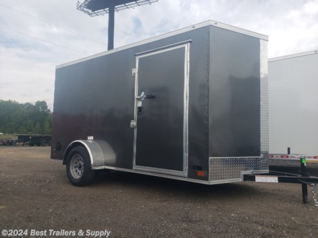&lt;p&gt;Best Trailers &amp; Supply&lt;/p&gt;
&lt;p&gt;Byron GA&lt;/p&gt;
&lt;p&gt;800-453-1810&lt;/p&gt;
&lt;p&gt;**this is an economy series cargo trailer and is NOT recommend for commercial use **&lt;/p&gt;
6x12 enclosed cargo trailer weekend warrior

Ramp Door

Standard Features

V-Nose adds 2&#39; to the interior

semi Screwless Exterior

ST205 15&quot; Tires

24&quot; O.C. Roof Members

Galvalume Roof

Electric Brakes &amp; E-Z Lube Hubs

24&quot; O.C. Side Walls

3/4&quot; Plywood Floors

1-12 Volt LED Dome Strip Light

2&quot; Coupler

3/8&quot; Plywood Walls

Sidewall Salem Vents

Ramp &amp; 16&quot; Flap

2-K Jack

12&quot; ATP Stone Guard &amp; J-Rail

Alum. Teardrop Style Fenders

32&quot; Side Door w RV style. Locks

LED Light Package

0.024 White Alum. Metal

White Mods Rims

3500# Leaf Spring Drop Axle

Deluxe Tag Bracket

800-453-1810
&lt;p&gt;Any questions, concerns, or Info on this trailer, please call our sales team&lt;/p&gt;
&lt;p&gt;delv is $2 per loaded mile&lt;/p&gt;
&lt;p&gt;Please call to check stock&lt;/p&gt;
800-453-1810