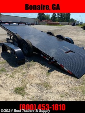 15000 GVWR HD Power Tilt 82X20

Hawke Trailers builds Power Tilt flatbed fender equipment trailers in both standard and heavy duty versions. The length is 20
The standard version is built with a 6 channel main frame and 3 channel crossmembers on 16 centers. It is available in 10,000 and 12,000 GVWR&#39;s. All sizes great for bobcat skid steer, track loader, backhoe and tractors.
The heavy duty version upgrades to an 8 channel main frame. It is available in 12,000 and 15,000 GVWR&#39;s. The 12,000 GVWR version has 3 channel crossmembers on 16 centers. The 15,000 GVWR version has 3 channel crossmembers on 12 centers for extra floor integrity when hauling concentrated loads such as a forklift.

GVWR: 15,000 lb.
Capacity: 11,000 lb.

Diamond Plate Deck - power up and power down tilt
80&quot; Between Fenders
Two 7,000 lb. Dexter Brand Braking Drop Axles
Slipper Spring Suspension
235/85 R16 Load Range G14 Ply Range Westlake Radial Tires
8a Channel Frame
3a Channel Crossmembers - 12&quot; Spacing
6&quot; Channel Tongue
2 5/16a Cast Iron Adjustable Coupler
12000 lb. Drop Foot Jack
Heavy Duty Removable Diamond Plate Fenders
D-Ring Tie Downs
Safety Chains And Break-a-Way Switch
LED Lighting With Reflective Tape
Primed with epoxy primer and two coats of polyurethane paint