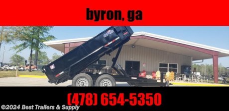 Best Trailer

Byron GA
&lt;p&gt;800-453-1810&lt;/p&gt;
&lt;p&gt;7X12 low pro dump trailer&lt;/p&gt;
Our premium features Hawke Low Profile Dump Trailers are offered in 7,000, 10,000, 12,000, and 14,000 lb. GVWR&#39;s - as well as a heavy duty 15,000 GVWR version. Scissor lift is standard as are slide-in loading ramps. The sides are 24 tall with two-way tailgates that open for unobstructed dumping or can be set in spreader mode for spreading gravel. An adjustable coupler is included as standard. The 7,000 and 10,000 GVWR models have a 6 channel main frame. The 12,000 and 14,000 GVWR models are built with a rugged 8 channel main frame. Cylinder sizes are matched to the model capacity. The 7,000 through 14,000 GVWR models employ the standard duty scissor lift. The 15,000 GVWR heavy duty version adds a super duty scissor lift with 5 cylinder and G range radial tires. The tongue upgrades to 8 channel and floor crossmembers are 12 on center making this trailer suitable for heavy duty commercial applications. These changes are highlighted in bold type on the specs page. Dexter brand axles along with premium Westlake radial tires on all models provide a long life running gear.

GVWR: 14,000 lb.
Capacity: 8,400 lb.

* Two 7,000 lb. Dexter Brand Braking Axles
* Double Eye Spring Suspension
* 235/80 R16 Load Range E10 Ply Rating Westlake Radial Tires
* 6 Channel Main Frame -- 6 Channel Tongue
* 3--3 Tubing Dump Box Frame With 3 Channel Cross Members
* 12 Gauge Floor
* 80 Inside Box With 24 Sides And No Stick Bottom Corners
* US Made Pump With Deep Cycle Battery Inside Lockable Security Box With 20 Hand Remote
* Two Way Tailgate Opens For Dumping Bulk Materials Or Can Be Set In Spreader Mode
* 80 3 Channel Slide-In Loading Ramps
* 2 5/16 Adjustable Coupler
* 7,000 lb. Drop Foot Jack
* Safety Chains And Break-a-Way Switch
* LED Lighting With Reflective Tape
* Primed with epoxy primer and two coats of polyurethane paint

800-453-1810

Any questions, concerns, or Info on this trailer, please call our sales team

delv is $1.750 per loaded mile

Please call to check stock

800-453-1810