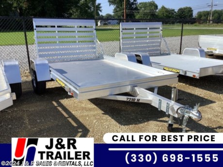 &lt;p&gt;stock # 272102&lt;/p&gt;
&lt;p&gt;This trailer is for sale at J&amp;amp;R Trailer Sales in Orrville Ohio . We offer Rent To Own Financing and also offer traditional financing.&lt;/p&gt;
&lt;p&gt;2023 Aluma 7210H&lt;/p&gt;
&lt;p&gt;&amp;nbsp;&lt;/p&gt;
&lt;p&gt;2200# Rubber torsion axle&lt;/p&gt;
&lt;p&gt;- No brakes&lt;/p&gt;
&lt;p&gt;- Easy lube hubs&lt;/p&gt;
&lt;p&gt;&amp;bull; ST205/75R14 LRC Radial tires (1360# cap/tire)&lt;/p&gt;
&lt;p&gt;&amp;bull; Aluminum wheels, 5-4.5 BHP&lt;/p&gt;
&lt;p&gt;&amp;bull; Aluminum fenders&lt;/p&gt;
&lt;p&gt;&amp;bull; Extruded aluminum floor&lt;/p&gt;
&lt;p&gt;&amp;bull; 6&quot; Front retaining bumper&lt;/p&gt;
&lt;p&gt;&amp;bull; A-Frame tongue, 48&quot; long with 2&quot; coupler&lt;/p&gt;
&lt;p&gt;&amp;bull; 4) Stake pockets (2 per side)&lt;/p&gt;
&lt;p&gt;&amp;bull; 4) Tie down loops (2 per side)&lt;/p&gt;
&lt;p&gt;&amp;bull; Swivel tongue jack, 1200# capacity&lt;/p&gt;
&lt;p&gt;&amp;bull; LED Lighting package, safety chains&lt;/p&gt;
&lt;p&gt;&amp;bull; Aluminum tailgate - 68.5&quot; x 44&quot; long&lt;/p&gt;
&lt;p&gt;&amp;bull; Overall width = 93.5&quot; &amp;bull; Overall length = 168&quot;&lt;/p&gt;
&lt;p&gt;Please contact us to verify that this trailer is still available. All prices are subject to Tax, Title, Plates . All Trailers are discounted for Cash or Finance Price ! We charge a convenience fee on credit card purchases. J&amp;amp;R Trailer Sales &amp;amp; Rentals, LLC is located near Wooster Ohio, Apple Creek Ohio, Kidron OH, Dalton OH, Fredericksburg Ohio, Akron Ohio, New Philadelphia Ohio, Pittsburgh PA,&amp;nbsp; Pennsylvania State line.&amp;nbsp;Come see us for the best deal on Dump Trailers, Equipment Trailers, Flatbed Trailers, Skidloader Trailers, Tiltbed Trailer, Bobcat Trailer, Farm Trailer, Trash Trailer, Cleanup Trailer, Hotshot Trailer, Gooseneck Trailer, Trailor, Load Trail Trailers for sale, Utility Trailer, ATV Trailer, UTV Trailer, Side X Side Trailer, SXS Trailer, Mower Trailer,Truck Flatbeds, Tank Trailers, Hydraulic Dovetail Trailers, MAX Ramp Trailer, Ramp Trailer, Deckover Trailer, Pintle Trailer, Construction Trailer, Contractor Trailer, Jeep Trailers, Buggy Hauler Trailers, Scissor Lift Trailers, Used Trailer, Car Hauler, Car Trailers, Lawncare Trailers, Landscape Trailers, Low Pro Trailers, Backhoe Trailers, Golf Cart Trailers, Side Load Trailers, Tall Sided Dump Trailer for sale, 3&#39; Tall Side Dump Trailer, 4&#39; tall side dump trailer, gooseneck dump trailer, fold down side dump trailers. We are also an Aluma Aluminum Trailer Dealer. We have Aluminum Trailers for sale in Ohio. We also offer trailer rental in Ohio.&amp;nbsp;&lt;/p&gt;
&lt;p&gt;&amp;nbsp;&lt;/p&gt;
&lt;ul&gt;
&lt;li&gt;
&lt;div&gt;J&amp;amp;R Trailer Sales &amp;amp; Rentals, LLC&amp;nbsp; is not responsible for any Typos, Errors or misprints.&lt;/div&gt;
&lt;/li&gt;
&lt;/ul&gt;