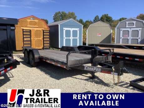 &lt;p&gt;&amp;nbsp;stock # 085412&lt;/p&gt;
&lt;p&gt;This trailer is for sale at J&amp;amp;R Trailer Sales in Orrville Ohio . We offer Rent To Own Financing and also offer traditional financing.&lt;/p&gt;
&lt;p&gt;18ft Corn Pro Equipment Trailer&amp;nbsp;&lt;/p&gt;
&lt;p&gt;With optional 8k axle for 16,000 lbs GVW&lt;/p&gt;
&lt;p&gt;&amp;nbsp;&lt;/p&gt;
&lt;p&gt;&amp;nbsp;&lt;/p&gt;
&lt;p style=&quot;color: rgb(68, 68, 68); font-family: Arial, Helvetica, Tahoma, sans-serif; font-size: 16px; line-height: 22px; margin: 0px; padding: 0px 0px 15px; background-color: rgb(255, 255, 255);&quot;&gt;&lt;span style=&quot;color: rgb(128, 0, 0);&quot;&gt;&lt;strong&gt;Standard Features&lt;/strong&gt;&lt;/span&gt;&lt;/p&gt;
&lt;table style=&quot;color: rgb(68, 68, 68); font-family: Arial, Helvetica, Tahoma, sans-serif; font-size: 16px; background-color: rgb(255, 255, 255);&quot;&gt;
&lt;tbody&gt;
&lt;tr&gt;
&lt;td&gt;
&lt;ul style=&quot;margin: 0px; padding: 0px 0px 15px;&quot;&gt;
&lt;li style=&quot;margin: 0px 0px 0px 30px; padding: 0px; list-style-type: square;&quot;&gt;6? channel main frame,&lt;br&gt;8? channel bulkhead w/tubing frame the height of jack&lt;/li&gt;
&lt;li style=&quot;margin: 0px 0px 0px 30px; padding: 0px; list-style-type: square;&quot;&gt;3? channel cross members on 24? centers&lt;/li&gt;
&lt;li style=&quot;margin: 0px 0px 0px 30px; padding: 0px; list-style-type: square;&quot;&gt;Dexter&amp;reg; Torsion axles&lt;/li&gt;
&lt;li style=&quot;margin: 0px 0px 0px 30px; padding: 0px; list-style-type: square;&quot;&gt;Electric brakes on both axles&lt;/li&gt;
&lt;li style=&quot;margin: 0px 0px 0px 30px; padding: 0px; list-style-type: square;&quot;&gt;Name brand radial tires&lt;/li&gt;
&lt;li style=&quot;margin: 0px 0px 0px 30px; padding: 0px; list-style-type: square;&quot;&gt;2 5/16? heavy duty coupler&lt;/li&gt;
&lt;li style=&quot;margin: 0px 0px 0px 30px; padding: 0px; list-style-type: square;&quot;&gt;#1 treated pine decking&lt;/li&gt;
&lt;li style=&quot;margin: 0px 0px 0px 30px; padding: 0px; list-style-type: square;&quot;&gt;Bulldog&amp;reg; 10,000 lb. drop leg jack&lt;/li&gt;
&lt;li style=&quot;margin: 0px 0px 0px 30px; padding: 0px; list-style-type: square;&quot;&gt;Truck-Lite&amp;reg; rubber mounted sealed beam lights&lt;/li&gt;
&lt;/ul&gt;
&lt;/td&gt;
&lt;td&gt;
&lt;ul style=&quot;margin: 0px; padding: 0px 0px 15px;&quot;&gt;
&lt;li style=&quot;margin: 0px 0px 0px 30px; padding: 0px; list-style-type: square;&quot;&gt;11-gauge diamond plate fenders&lt;/li&gt;
&lt;li style=&quot;margin: 0px 0px 0px 30px; padding: 0px; list-style-type: square;&quot;&gt;Chain basket&lt;/li&gt;
&lt;li style=&quot;margin: 0px 0px 0px 30px; padding: 0px; list-style-type: square;&quot;&gt;Spare tire bracket&lt;/li&gt;
&lt;li style=&quot;margin: 0px 0px 0px 30px; padding: 0px; list-style-type: square;&quot;&gt;Two D-rings at front of trailer&lt;/li&gt;
&lt;li style=&quot;margin: 0px 0px 0px 30px; padding: 0px; list-style-type: square;&quot;&gt;Ramp storage underneath or vertical&lt;/li&gt;
&lt;li style=&quot;margin: 0px 0px 0px 30px; padding: 0px; list-style-type: square;&quot;&gt;Spring assist ramps&lt;/li&gt;
&lt;li style=&quot;margin: 0px 0px 0px 30px; padding: 0px; list-style-type: square;&quot;&gt;Special silicone filled electric connectors&lt;/li&gt;
&lt;li style=&quot;margin: 0px 0px 0px 30px; padding: 0px; list-style-type: square;&quot;&gt;Breakaway kit with 12-volt battery&lt;/li&gt;
&lt;li style=&quot;margin: 0px 0px 0px 30px; padding: 0px; list-style-type: square;&quot;&gt;Shot blasted before painting&lt;/li&gt;
&lt;/ul&gt;
&lt;/td&gt;
&lt;/tr&gt;
&lt;/tbody&gt;
&lt;/table&gt;
&lt;p&gt;&amp;nbsp;&lt;/p&gt;
&lt;p&gt;&amp;nbsp;&lt;/p&gt;
&lt;p&gt;Optional sizes&lt;/p&gt;
&lt;p&gt;&amp;nbsp;&lt;/p&gt;
&lt;table id=&quot;tablepress-9&quot; class=&quot;tablepress tablepress-id-9&quot; style=&quot;border-collapse: collapse; border-spacing: 0px; width: 648px; margin-bottom: 1em; border: none; font-family: Tahoma; font-size: 10px; line-height: 8px; color: rgb(68, 68, 68); background-color: rgb(255, 255, 255);&quot;&gt;
&lt;thead&gt;
&lt;tr class=&quot;row-1 odd&quot;&gt;
&lt;th class=&quot;column-1&quot; style=&quot;padding: 8px; border-top: none; border-right: none; border-bottom: 1px solid rgb(221, 221, 221); border-left: none; border-image: initial; background: 0px 0px rgb(217, 237, 247); text-align: left; line-height: 8px; vertical-align: middle; float: none !important; color: rgb(255, 255, 255) !important;&quot;&gt;SPECIFICATIONS&lt;/th&gt;
&lt;th class=&quot;column-2&quot; style=&quot;padding: 8px; border-top: none; border-right: none; border-bottom: 1px solid rgb(221, 221, 221); border-left: none; border-image: initial; background: 0px 0px rgb(217, 237, 247); text-align: left; line-height: 8px; vertical-align: middle; float: none !important; color: rgb(255, 255, 255) !important;&quot;&gt;GAWR&lt;/th&gt;
&lt;th class=&quot;column-3&quot; style=&quot;padding: 8px; border-top: none; border-right: none; border-bottom: 1px solid rgb(221, 221, 221); border-left: none; border-image: initial; background: 0px 0px rgb(217, 237, 247); text-align: left; line-height: 8px; vertical-align: middle; float: none !important; color: rgb(255, 255, 255) !important;&quot;&gt;GVWR&lt;/th&gt;
&lt;th class=&quot;column-4&quot; style=&quot;padding: 8px; border-top: none; border-right: none; border-bottom: 1px solid rgb(221, 221, 221); border-left: none; border-image: initial; background: 0px 0px rgb(217, 237, 247); text-align: left; line-height: 8px; vertical-align: middle; float: none !important; color: rgb(255, 255, 255) !important;&quot;&gt;Curb wt.*&lt;/th&gt;
&lt;th class=&quot;column-5&quot; style=&quot;padding: 8px; border-top: none; border-right: none; border-bottom: 1px solid rgb(221, 221, 221); border-left: none; border-image: initial; background: 0px 0px rgb(217, 237, 247); text-align: left; line-height: 8px; vertical-align: middle; float: none !important; color: rgb(255, 255, 255) !important;&quot;&gt;Payload**&lt;/th&gt;
&lt;th class=&quot;column-6&quot; style=&quot;padding: 8px; border-top: none; border-right: none; border-bottom: 1px solid rgb(221, 221, 221); border-left: none; border-image: initial; background: 0px 0px rgb(217, 237, 247); text-align: left; line-height: 8px; vertical-align: middle; float: none !important; color: rgb(255, 255, 255) !important;&quot;&gt;Length&lt;/th&gt;
&lt;th class=&quot;column-7&quot; style=&quot;padding: 8px; border-top: none; border-right: none; border-bottom: 1px solid rgb(221, 221, 221); border-left: none; border-image: initial; background: 0px 0px rgb(217, 237, 247); text-align: left; line-height: 8px; vertical-align: middle; float: none !important; color: rgb(255, 255, 255) !important;&quot;&gt;Width (btwn fenders)&lt;/th&gt;
&lt;th class=&quot;column-8&quot; style=&quot;padding: 8px; border-top: none; border-right: none; border-bottom: 1px solid rgb(221, 221, 221); border-left: none; border-image: initial; background: 0px 0px rgb(217, 237, 247); text-align: left; line-height: 8px; vertical-align: middle; float: none !important; color: rgb(255, 255, 255) !important;&quot;&gt;Axle Type&lt;/th&gt;
&lt;th class=&quot;column-9&quot; style=&quot;padding: 8px; border-top: none; border-right: none; border-bottom: 1px solid rgb(221, 221, 221); border-left: none; border-image: initial; background: 0px 0px rgb(217, 237, 247); text-align: left; line-height: 8px; vertical-align: middle; float: none !important; color: rgb(255, 255, 255) !important;&quot;&gt;Frame Size&lt;/th&gt;
&lt;th class=&quot;column-10&quot; style=&quot;padding: 8px; border-top: none; border-right: none; border-bottom: 1px solid rgb(221, 221, 221); border-left: none; border-image: initial; background: 0px 0px rgb(217, 237, 247); text-align: left; line-height: 8px; vertical-align: middle; float: none !important; color: rgb(255, 255, 255) !important;&quot;&gt;CM Centers&lt;/th&gt;
&lt;th class=&quot;column-11&quot; style=&quot;padding: 8px; border-top: none; border-right: none; border-bottom: 1px solid rgb(221, 221, 221); border-left: none; border-image: initial; background: 0px 0px rgb(217, 237, 247); text-align: left; line-height: 8px; vertical-align: middle; float: none !important; color: rgb(255, 255, 255) !important;&quot;&gt;Brakes&lt;/th&gt;
&lt;/tr&gt;
&lt;/thead&gt;
&lt;tbody class=&quot;row-hover&quot;&gt;
&lt;tr class=&quot;row-2 even&quot;&gt;
&lt;td class=&quot;column-1&quot; style=&quot;padding: 8px; border-top: 0px; border-right: none; border-bottom: none; border-left: none; background-image: initial; background-position: 0px 0px; background-size: initial; background-repeat: initial; background-attachment: initial; background-origin: initial; background-clip: initial; vertical-align: top; float: none !important;&quot;&gt;UT-14 H&lt;/td&gt;
&lt;td class=&quot;column-2&quot; style=&quot;padding: 8px; border-top: 0px; border-right: none; border-bottom: none; border-left: none; background-image: initial; background-position: 0px 0px; background-size: initial; background-repeat: initial; background-attachment: initial; background-origin: initial; background-clip: initial; vertical-align: top; float: none !important;&quot;&gt;6,000&lt;/td&gt;
&lt;td class=&quot;column-3&quot; style=&quot;padding: 8px; border-top: 0px; border-right: none; border-bottom: none; border-left: none; background-image: initial; background-position: 0px 0px; background-size: initial; background-repeat: initial; background-attachment: initial; background-origin: initial; background-clip: initial; vertical-align: top; float: none !important;&quot;&gt;12,000&lt;/td&gt;
&lt;td class=&quot;column-4&quot; style=&quot;padding: 8px; border-top: 0px; border-right: none; border-bottom: none; border-left: none; background-image: initial; background-position: 0px 0px; background-size: initial; background-repeat: initial; background-attachment: initial; background-origin: initial; background-clip: initial; vertical-align: top; float: none !important;&quot;&gt;2,400&lt;/td&gt;
&lt;td class=&quot;column-5&quot; style=&quot;padding: 8px; border-top: 0px; border-right: none; border-bottom: none; border-left: none; background-image: initial; background-position: 0px 0px; background-size: initial; background-repeat: initial; background-attachment: initial; background-origin: initial; background-clip: initial; vertical-align: top; float: none !important;&quot;&gt;10,800&lt;/td&gt;
&lt;td class=&quot;column-6&quot; style=&quot;padding: 8px; border-top: 0px; border-right: none; border-bottom: none; border-left: none; background-image: initial; background-position: 0px 0px; background-size: initial; background-repeat: initial; background-attachment: initial; background-origin: initial; background-clip: initial; vertical-align: top; float: none !important;&quot;&gt;14&#39;&lt;/td&gt;
&lt;td class=&quot;column-7&quot; style=&quot;padding: 8px; border-top: 0px; border-right: none; border-bottom: none; border-left: none; background-image: initial; background-position: 0px 0px; background-size: initial; background-repeat: initial; background-attachment: initial; background-origin: initial; background-clip: initial; vertical-align: top; float: none !important;&quot;&gt;81&quot;&lt;/td&gt;
&lt;td class=&quot;column-8&quot; style=&quot;padding: 8px; border-top: 0px; border-right: none; border-bottom: none; border-left: none; background-image: initial; background-position: 0px 0px; background-size: initial; background-repeat: initial; background-attachment: initial; background-origin: initial; background-clip: initial; vertical-align: top; float: none !important;&quot;&gt;Torsion&lt;/td&gt;
&lt;td class=&quot;column-9&quot; style=&quot;padding: 8px; border-top: 0px; border-right: none; border-bottom: none; border-left: none; background-image: initial; background-position: 0px 0px; background-size: initial; background-repeat: initial; background-attachment: initial; background-origin: initial; background-clip: initial; vertical-align: top; float: none !important;&quot;&gt;6&quot; channel&lt;/td&gt;
&lt;td class=&quot;column-10&quot; style=&quot;padding: 8px; border-top: 0px; border-right: none; border-bottom: none; border-left: none; background-image: initial; background-position: 0px 0px; background-size: initial; background-repeat: initial; background-attachment: initial; background-origin: initial; background-clip: initial; vertical-align: top; float: none !important;&quot;&gt;24&quot;&lt;/td&gt;
&lt;td class=&quot;column-11&quot; style=&quot;padding: 8px; border-top: 0px; border-right: none; border-bottom: none; border-left: none; background-image: initial; background-position: 0px 0px; background-size: initial; background-repeat: initial; background-attachment: initial; background-origin: initial; background-clip: initial; vertical-align: top; float: none !important;&quot;&gt;Elec/12&quot;x12&quot;&lt;/td&gt;
&lt;/tr&gt;
&lt;tr class=&quot;row-3 odd&quot;&gt;
&lt;td class=&quot;column-1&quot; style=&quot;padding: 8px; border-style: solid none none; border-right-width: initial; border-bottom-width: initial; border-left-width: initial; background: 0px 0px rgb(249, 249, 249); vertical-align: top; float: none !important; border-color: rgb(221, 221, 221) initial initial initial;&quot;&gt;UT-16 H&lt;/td&gt;
&lt;td class=&quot;column-2&quot; style=&quot;padding: 8px; border-style: solid none none; border-right-width: initial; border-bottom-width: initial; border-left-width: initial; background: 0px 0px rgb(249, 249, 249); vertical-align: top; float: none !important; border-color: rgb(221, 221, 221) initial initial initial;&quot;&gt;6,000&lt;/td&gt;
&lt;td class=&quot;column-3&quot; style=&quot;padding: 8px; border-style: solid none none; border-right-width: initial; border-bottom-width: initial; border-left-width: initial; background: 0px 0px rgb(249, 249, 249); vertical-align: top; float: none !important; border-color: rgb(221, 221, 221) initial initial initial;&quot;&gt;12,000&lt;/td&gt;
&lt;td class=&quot;column-4&quot; style=&quot;padding: 8px; border-style: solid none none; border-right-width: initial; border-bottom-width: initial; border-left-width: initial; background: 0px 0px rgb(249, 249, 249); vertical-align: top; float: none !important; border-color: rgb(221, 221, 221) initial initial initial;&quot;&gt;2,450&lt;/td&gt;
&lt;td class=&quot;column-5&quot; style=&quot;padding: 8px; border-style: solid none none; border-right-width: initial; border-bottom-width: initial; border-left-width: initial; background: 0px 0px rgb(249, 249, 249); vertical-align: top; float: none !important; border-color: rgb(221, 221, 221) initial initial initial;&quot;&gt;10,750&lt;/td&gt;
&lt;td class=&quot;column-6&quot; style=&quot;padding: 8px; border-style: solid none none; border-right-width: initial; border-bottom-width: initial; border-left-width: initial; background: 0px 0px rgb(249, 249, 249); vertical-align: top; float: none !important; border-color: rgb(221, 221, 221) initial initial initial;&quot;&gt;16&#39;&lt;/td&gt;
&lt;td class=&quot;column-7&quot; style=&quot;padding: 8px; border-style: solid none none; border-right-width: initial; border-bottom-width: initial; border-left-width: initial; background: 0px 0px rgb(249, 249, 249); vertical-align: top; float: none !important; border-color: rgb(221, 221, 221) initial initial initial;&quot;&gt;81&quot;&lt;/td&gt;
&lt;td class=&quot;column-8&quot; style=&quot;padding: 8px; border-style: solid none none; border-right-width: initial; border-bottom-width: initial; border-left-width: initial; background: 0px 0px rgb(249, 249, 249); vertical-align: top; float: none !important; border-color: rgb(221, 221, 221) initial initial initial;&quot;&gt;Torsion&lt;/td&gt;
&lt;td class=&quot;column-9&quot; style=&quot;padding: 8px; border-style: solid none none; border-right-width: initial; border-bottom-width: initial; border-left-width: initial; background: 0px 0px rgb(249, 249, 249); vertical-align: top; float: none !important; border-color: rgb(221, 221, 221) initial initial initial;&quot;&gt;6&quot; channel&lt;/td&gt;
&lt;td class=&quot;column-10&quot; style=&quot;padding: 8px; border-style: solid none none; border-right-width: initial; border-bottom-width: initial; border-left-width: initial; background: 0px 0px rgb(249, 249, 249); vertical-align: top; float: none !important; border-color: rgb(221, 221, 221) initial initial initial;&quot;&gt;24&quot;&lt;/td&gt;
&lt;td class=&quot;column-11&quot; style=&quot;padding: 8px; border-style: solid none none; border-right-width: initial; border-bottom-width: initial; border-left-width: initial; background: 0px 0px rgb(249, 249, 249); vertical-align: top; float: none !important; border-color: rgb(221, 221, 221) initial initial initial;&quot;&gt;Elec/12&quot;x12&quot;&lt;/td&gt;
&lt;/tr&gt;
&lt;tr class=&quot;row-4 even&quot;&gt;
&lt;td class=&quot;column-1&quot; style=&quot;padding: 8px; border-style: solid none none; border-right-width: initial; border-bottom-width: initial; border-left-width: initial; background-image: initial; background-position: 0px 0px; background-size: initial; background-repeat: initial; background-attachment: initial; background-origin: initial; background-clip: initial; vertical-align: top; float: none !important; border-color: rgb(221, 221, 221) initial initial initial;&quot;&gt;UT-18 H&lt;/td&gt;
&lt;td class=&quot;column-2&quot; style=&quot;padding: 8px; border-style: solid none none; border-right-width: initial; border-bottom-width: initial; border-left-width: initial; background-image: initial; background-position: 0px 0px; background-size: initial; background-repeat: initial; background-attachment: initial; background-origin: initial; background-clip: initial; vertical-align: top; float: none !important; border-color: rgb(221, 221, 221) initial initial initial;&quot;&gt;6,000&lt;/td&gt;
&lt;td class=&quot;column-3&quot; style=&quot;padding: 8px; border-style: solid none none; border-right-width: initial; border-bottom-width: initial; border-left-width: initial; background-image: initial; background-position: 0px 0px; background-size: initial; background-repeat: initial; background-attachment: initial; background-origin: initial; background-clip: initial; vertical-align: top; float: none !important; border-color: rgb(221, 221, 221) initial initial initial;&quot;&gt;12,000&lt;/td&gt;
&lt;td class=&quot;column-4&quot; style=&quot;padding: 8px; border-style: solid none none; border-right-width: initial; border-bottom-width: initial; border-left-width: initial; background-image: initial; background-position: 0px 0px; background-size: initial; background-repeat: initial; background-attachment: initial; background-origin: initial; background-clip: initial; vertical-align: top; float: none !important; border-color: rgb(221, 221, 221) initial initial initial;&quot;&gt;2,780&lt;/td&gt;
&lt;td class=&quot;column-5&quot; style=&quot;padding: 8px; border-style: solid none none; border-right-width: initial; border-bottom-width: initial; border-left-width: initial; background-image: initial; background-position: 0px 0px; background-size: initial; background-repeat: initial; background-attachment: initial; background-origin: initial; background-clip: initial; vertical-align: top; float: none !important; border-color: rgb(221, 221, 221) initial initial initial;&quot;&gt;10,420&lt;/td&gt;
&lt;td class=&quot;column-6&quot; style=&quot;padding: 8px; border-style: solid none none; border-right-width: initial; border-bottom-width: initial; border-left-width: initial; background-image: initial; background-position: 0px 0px; background-size: initial; background-repeat: initial; background-attachment: initial; background-origin: initial; background-clip: initial; vertical-align: top; float: none !important; border-color: rgb(221, 221, 221) initial initial initial;&quot;&gt;18&#39;&lt;/td&gt;
&lt;td class=&quot;column-7&quot; style=&quot;padding: 8px; border-style: solid none none; border-right-width: initial; border-bottom-width: initial; border-left-width: initial; background-image: initial; background-position: 0px 0px; background-size: initial; background-repeat: initial; background-attachment: initial; background-origin: initial; background-clip: initial; vertical-align: top; float: none !important; border-color: rgb(221, 221, 221) initial initial initial;&quot;&gt;81&quot;&lt;/td&gt;
&lt;td class=&quot;column-8&quot; style=&quot;padding: 8px; border-style: solid none none; border-right-width: initial; border-bottom-width: initial; border-left-width: initial; background-image: initial; background-position: 0px 0px; background-size: initial; background-repeat: initial; background-attachment: initial; background-origin: initial; background-clip: initial; vertical-align: top; float: none !important; border-color: rgb(221, 221, 221) initial initial initial;&quot;&gt;Torsion&lt;/td&gt;
&lt;td class=&quot;column-9&quot; style=&quot;padding: 8px; border-style: solid none none; border-right-width: initial; border-bottom-width: initial; border-left-width: initial; background-image: initial; background-position: 0px 0px; background-size: initial; background-repeat: initial; background-attachment: initial; background-origin: initial; background-clip: initial; vertical-align: top; float: none !important; border-color: rgb(221, 221, 221) initial initial initial;&quot;&gt;6&quot; channel&lt;/td&gt;
&lt;td class=&quot;column-10&quot; style=&quot;padding: 8px; border-style: solid none none; border-right-width: initial; border-bottom-width: initial; border-left-width: initial; background-image: initial; background-position: 0px 0px; background-size: initial; background-repeat: initial; background-attachment: initial; background-origin: initial; background-clip: initial; vertical-align: top; float: none !important; border-color: rgb(221, 221, 221) initial initial initial;&quot;&gt;24&quot;&lt;/td&gt;
&lt;td class=&quot;column-11&quot; style=&quot;padding: 8px; border-style: solid none none; border-right-width: initial; border-bottom-width: initial; border-left-width: initial; background-image: initial; background-position: 0px 0px; background-size: initial; background-repeat: initial; background-attachment: initial; background-origin: initial; background-clip: initial; vertical-align: top; float: none !important; border-color: rgb(221, 221, 221) initial initial initial;&quot;&gt;Elec/12&quot;x12&quot;&lt;/td&gt;
&lt;/tr&gt;
&lt;tr class=&quot;row-5 odd&quot;&gt;
&lt;td class=&quot;column-1&quot; style=&quot;padding: 8px; border-style: solid none none; border-right-width: initial; border-bottom-width: initial; border-left-width: initial; background: 0px 0px rgb(249, 249, 249); vertical-align: top; float: none !important; border-color: rgb(221, 221, 221) initial initial initial;&quot;&gt;UT-20 H&lt;/td&gt;
&lt;td class=&quot;column-2&quot; style=&quot;padding: 8px; border-style: solid none none; border-right-width: initial; border-bottom-width: initial; border-left-width: initial; background: 0px 0px rgb(249, 249, 249); vertical-align: top; float: none !important; border-color: rgb(221, 221, 221) initial initial initial;&quot;&gt;6,000&lt;/td&gt;
&lt;td class=&quot;column-3&quot; style=&quot;padding: 8px; border-style: solid none none; border-right-width: initial; border-bottom-width: initial; border-left-width: initial; background: 0px 0px rgb(249, 249, 249); vertical-align: top; float: none !important; border-color: rgb(221, 221, 221) initial initial initial;&quot;&gt;12,000&lt;/td&gt;
&lt;td class=&quot;column-4&quot; style=&quot;padding: 8px; border-style: solid none none; border-right-width: initial; border-bottom-width: initial; border-left-width: initial; background: 0px 0px rgb(249, 249, 249); vertical-align: top; float: none !important; border-color: rgb(221, 221, 221) initial initial initial;&quot;&gt;2,840&lt;/td&gt;
&lt;td class=&quot;column-5&quot; style=&quot;padding: 8px; border-style: solid none none; border-right-width: initial; border-bottom-width: initial; border-left-width: initial; background: 0px 0px rgb(249, 249, 249); vertical-align: top; float: none !important; border-color: rgb(221, 221, 221) initial initial initial;&quot;&gt;10,360&lt;/td&gt;
&lt;td class=&quot;column-6&quot; style=&quot;padding: 8px; border-style: solid none none; border-right-width: initial; border-bottom-width: initial; border-left-width: initial; background: 0px 0px rgb(249, 249, 249); vertical-align: top; float: none !important; border-color: rgb(221, 221, 221) initial initial initial;&quot;&gt;20&#39;&lt;/td&gt;
&lt;td class=&quot;column-7&quot; style=&quot;padding: 8px; border-style: solid none none; border-right-width: initial; border-bottom-width: initial; border-left-width: initial; background: 0px 0px rgb(249, 249, 249); vertical-align: top; float: none !important; border-color: rgb(221, 221, 221) initial initial initial;&quot;&gt;81&quot;&lt;/td&gt;
&lt;td class=&quot;column-8&quot; style=&quot;padding: 8px; border-style: solid none none; border-right-width: initial; border-bottom-width: initial; border-left-width: initial; background: 0px 0px rgb(249, 249, 249); vertical-align: top; float: none !important; border-color: rgb(221, 221, 221) initial initial initial;&quot;&gt;Torsion&lt;/td&gt;
&lt;td class=&quot;column-9&quot; style=&quot;padding: 8px; border-style: solid none none; border-right-width: initial; border-bottom-width: initial; border-left-width: initial; background: 0px 0px rgb(249, 249, 249); vertical-align: top; float: none !important; border-color: rgb(221, 221, 221) initial initial initial;&quot;&gt;6&quot; channel&lt;/td&gt;
&lt;td class=&quot;column-10&quot; style=&quot;padding: 8px; border-style: solid none none; border-right-width: initial; border-bottom-width: initial; border-left-width: initial; background: 0px 0px rgb(249, 249, 249); vertical-align: top; float: none !important; border-color: rgb(221, 221, 221) initial initial initial;&quot;&gt;24&quot;&lt;/td&gt;
&lt;td class=&quot;column-11&quot; style=&quot;padding: 8px; border-style: solid none none; border-right-width: initial; border-bottom-width: initial; border-left-width: initial; background: 0px 0px rgb(249, 249, 249); vertical-align: top; float: none !important; border-color: rgb(221, 221, 221) initial initial initial;&quot;&gt;Elec/12&quot;x12&quot;&lt;/td&gt;
&lt;/tr&gt;
&lt;tr class=&quot;row-6 even&quot;&gt;
&lt;td class=&quot;column-1&quot; style=&quot;padding: 8px; border-style: solid none none; border-right-width: initial; border-bottom-width: initial; border-left-width: initial; background-image: initial; background-position: 0px 0px; background-size: initial; background-repeat: initial; background-attachment: initial; background-origin: initial; background-clip: initial; vertical-align: top; float: none !important; border-color: rgb(221, 221, 221) initial initial initial;&quot;&gt;UT-22 H&lt;/td&gt;
&lt;td class=&quot;column-2&quot; style=&quot;padding: 8px; border-style: solid none none; border-right-width: initial; border-bottom-width: initial; border-left-width: initial; background-image: initial; background-position: 0px 0px; background-size: initial; background-repeat: initial; background-attachment: initial; background-origin: initial; background-clip: initial; vertical-align: top; float: none !important; border-color: rgb(221, 221, 221) initial initial initial;&quot;&gt;7,000&lt;/td&gt;
&lt;td class=&quot;column-3&quot; style=&quot;padding: 8px; border-style: solid none none; border-right-width: initial; border-bottom-width: initial; border-left-width: initial; background-image: initial; background-position: 0px 0px; background-size: initial; background-repeat: initial; background-attachment: initial; background-origin: initial; background-clip: initial; vertical-align: top; float: none !important; border-color: rgb(221, 221, 221) initial initial initial;&quot;&gt;14,000&lt;/td&gt;
&lt;td class=&quot;column-4&quot; style=&quot;padding: 8px; border-style: solid none none; border-right-width: initial; border-bottom-width: initial; border-left-width: initial; background-image: initial; background-position: 0px 0px; background-size: initial; background-repeat: initial; background-attachment: initial; background-origin: initial; background-clip: initial; vertical-align: top; float: none !important; border-color: rgb(221, 221, 221) initial initial initial;&quot;&gt;3,050&lt;/td&gt;
&lt;td class=&quot;column-5&quot; style=&quot;padding: 8px; border-style: solid none none; border-right-width: initial; border-bottom-width: initial; border-left-width: initial; background-image: initial; background-position: 0px 0px; background-size: initial; background-repeat: initial; background-attachment: initial; background-origin: initial; background-clip: initial; vertical-align: top; float: none !important; border-color: rgb(221, 221, 221) initial initial initial;&quot;&gt;12,350&lt;/td&gt;
&lt;td class=&quot;column-6&quot; style=&quot;padding: 8px; border-style: solid none none; border-right-width: initial; border-bottom-width: initial; border-left-width: initial; background-image: initial; background-position: 0px 0px; background-size: initial; background-repeat: initial; background-attachment: initial; background-origin: initial; background-clip: initial; vertical-align: top; float: none !important; border-color: rgb(221, 221, 221) initial initial initial;&quot;&gt;22&#39;&lt;/td&gt;
&lt;td class=&quot;column-7&quot; style=&quot;padding: 8px; border-style: solid none none; border-right-width: initial; border-bottom-width: initial; border-left-width: initial; background-image: initial; background-position: 0px 0px; background-size: initial; background-repeat: initial; background-attachment: initial; background-origin: initial; background-clip: initial; vertical-align: top; float: none !important; border-color: rgb(221, 221, 221) initial initial initial;&quot;&gt;81&quot;&lt;/td&gt;
&lt;td class=&quot;column-8&quot; style=&quot;padding: 8px; border-style: solid none none; border-right-width: initial; border-bottom-width: initial; border-left-width: initial; background-image: initial; background-position: 0px 0px; background-size: initial; background-repeat: initial; background-attachment: initial; background-origin: initial; background-clip: initial; vertical-align: top; float: none !important; border-color: rgb(221, 221, 221) initial initial initial;&quot;&gt;Torsion&lt;/td&gt;
&lt;td class=&quot;column-9&quot; style=&quot;padding: 8px; border-style: solid none none; border-right-width: initial; border-bottom-width: initial; border-left-width: initial; background-image: initial; background-position: 0px 0px; background-size: initial; background-repeat: initial; background-attachment: initial; background-origin: initial; background-clip: initial; vertical-align: top; float: none !important; border-color: rgb(221, 221, 221) initial initial initial;&quot;&gt;8&quot; channel&lt;/td&gt;
&lt;td class=&quot;column-10&quot; style=&quot;padding: 8px; border-style: solid none none; border-right-width: initial; border-bottom-width: initial; border-left-width: initial; background-image: initial; background-position: 0px 0px; background-size: initial; background-repeat: initial; background-attachment: initial; background-origin: initial; background-clip: initial; vertical-align: top; float: none !important; border-color: rgb(221, 221, 221) initial initial initial;&quot;&gt;16&quot;&lt;/td&gt;
&lt;td class=&quot;column-11&quot; style=&quot;padding: 8px; border-style: solid none none; border-right-width: initial; border-bottom-width: initial; border-left-width: initial; background-image: initial; background-position: 0px 0px; background-size: initial; background-repeat: initial; background-attachment: initial; background-origin: initial; background-clip: initial; vertical-align: top; float: none !important; border-color: rgb(221, 221, 221) initial initial initial;&quot;&gt;&amp;nbsp;&lt;/td&gt;
&lt;/tr&gt;
&lt;tr class=&quot;row-7 odd&quot;&gt;
&lt;td class=&quot;column-1&quot; style=&quot;padding: 8px; border-style: solid none none; border-right-width: initial; border-bottom-width: initial; border-left-width: initial; background: 0px 0px rgb(249, 249, 249); vertical-align: top; float: none !important; border-color: rgb(221, 221, 221) initial initial initial;&quot;&gt;UT-24 H&lt;/td&gt;
&lt;td class=&quot;column-2&quot; style=&quot;padding: 8px; border-style: solid none none; border-right-width: initial; border-bottom-width: initial; border-left-width: initial; background: 0px 0px rgb(249, 249, 249); vertical-align: top; float: none !important; border-color: rgb(221, 221, 221) initial initial initial;&quot;&gt;7,000&lt;/td&gt;
&lt;td class=&quot;column-3&quot; style=&quot;padding: 8px; border-style: solid none none; border-right-width: initial; border-bottom-width: initial; border-left-width: initial; background: 0px 0px rgb(249, 249, 249); vertical-align: top; float: none !important; border-color: rgb(221, 221, 221) initial initial initial;&quot;&gt;14,000&lt;/td&gt;
&lt;td class=&quot;column-4&quot; style=&quot;padding: 8px; border-style: solid none none; border-right-width: initial; border-bottom-width: initial; border-left-width: initial; background: 0px 0px rgb(249, 249, 249); vertical-align: top; float: none !important; border-color: rgb(221, 221, 221) initial initial initial;&quot;&gt;3,550&lt;/td&gt;
&lt;td class=&quot;column-5&quot; style=&quot;padding: 8px; border-style: solid none none; border-right-width: initial; border-bottom-width: initial; border-left-width: initial; background: 0px 0px rgb(249, 249, 249); vertical-align: top; float: none !important; border-color: rgb(221, 221, 221) initial initial initial;&quot;&gt;13,250&lt;/td&gt;
&lt;td class=&quot;column-6&quot; style=&quot;padding: 8px; border-style: solid none none; border-right-width: initial; border-bottom-width: initial; border-left-width: initial; background: 0px 0px rgb(249, 249, 249); vertical-align: top; float: none !important; border-color: rgb(221, 221, 221) initial initial initial;&quot;&gt;24&#39;&lt;/td&gt;
&lt;td class=&quot;column-7&quot; style=&quot;padding: 8px; border-style: solid none none; border-right-width: initial; border-bottom-width: initial; border-left-width: initial; background: 0px 0px rgb(249, 249, 249); vertical-align: top; float: none !important; border-color: rgb(221, 221, 221) initial initial initial;&quot;&gt;81&quot;&lt;/td&gt;
&lt;td class=&quot;column-8&quot; style=&quot;padding: 8px; border-style: solid none none; border-right-width: initial; border-bottom-width: initial; border-left-width: initial; background: 0px 0px rgb(249, 249, 249); vertical-align: top; float: none !important; border-color: rgb(221, 221, 221) initial initial initial;&quot;&gt;Torsion&lt;/td&gt;
&lt;td class=&quot;column-9&quot; style=&quot;padding: 8px; border-style: solid none none; border-right-width: initial; border-bottom-width: initial; border-left-width: initial; background: 0px 0px rgb(249, 249, 249); vertical-align: top; float: none !important; border-color: rgb(221, 221, 221) initial initial initial;&quot;&gt;8&quot; channel&lt;/td&gt;
&lt;td class=&quot;column-10&quot; style=&quot;padding: 8px; border-style: solid none none; border-right-width: initial; border-bottom-width: initial; border-left-width: initial; background: 0px 0px rgb(249, 249, 249); vertical-align: top; float: none !important; border-color: rgb(221, 221, 221) initial initial initial;&quot;&gt;16&quot;&lt;/td&gt;
&lt;/tr&gt;
&lt;/tbody&gt;
&lt;/table&gt;
&lt;p&gt;&amp;nbsp;&lt;/p&gt;
&lt;p&gt;Please contact us to verify that this trailer is still available. All prices are subject to Tax, Title, Plates . All Trailers are discounted for Cash or Finance Price ! We charge a convenience fee on credit card purchases. J&amp;amp;R Trailer Sales &amp;amp; Rentals, LLC is located near Wooster Ohio, Apple Creek Ohio, Kidron OH, Dalton OH, Fredericksburg Ohio, Akron Ohio, New Philadelphia Ohio, Pittsburgh PA,&amp;nbsp; Pennsylvania State line.&amp;nbsp;Come see us for the best deal on Dump Trailers, Equipment Trailers, Flatbed Trailers, Skidloader Trailers, Tiltbed Trailer, Bobcat Trailer, Farm Trailer, Trash Trailer, Cleanup Trailer, Hotshot Trailer, Gooseneck Trailer, Trailor, Load Trail Trailers for sale, Utility Trailer, ATV Trailer, UTV Trailer, Side X Side Trailer, SXS Trailer, Mower Trailer,Truck Flatbeds, Tank Trailers, Hydraulic Dovetail Trailers, MAX Ramp Trailer, Ramp Trailer, Deckover Trailer, Pintle Trailer, Construction Trailer, Contractor Trailer, Jeep Trailers, Buggy Hauler Trailers, Scissor Lift Trailers, Used Trailer, Car Hauler, Car Trailers, Lawncare Trailers, Landscape Trailers, Low Pro Trailers, Backhoe Trailers, Golf Cart Trailers, Side Load Trailers, Tall Sided Dump Trailer for sale, 3&#39; Tall Side Dump Trailer, 4&#39; tall side dump trailer, gooseneck dump trailer, fold down side dump trailers. We are also an Aluma Aluminum Trailer Dealer. We have Aluminum Trailers for sale in Ohio. We also offer trailer rental in Ohio.&amp;nbsp;&lt;/p&gt;
&lt;p&gt;&amp;nbsp;&lt;/p&gt;
&lt;ul&gt;
&lt;li&gt;
&lt;div&gt;J&amp;amp;R Trailer Sales &amp;amp; Rentals, LLC&amp;nbsp; is not responsible for any Typos, Errors or misprints.&lt;/div&gt;
&lt;/li&gt;
&lt;/ul&gt;