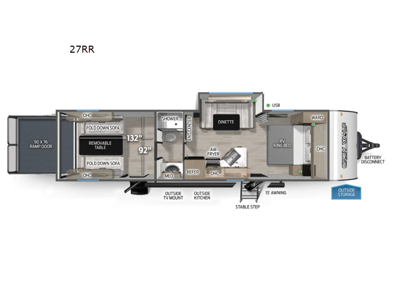 2027 Forest River Cherokee Grey Wolf 27RR - New Toy Hauler For Sale by RV Dynasty in Bunker Hill, Indiana features Slideout