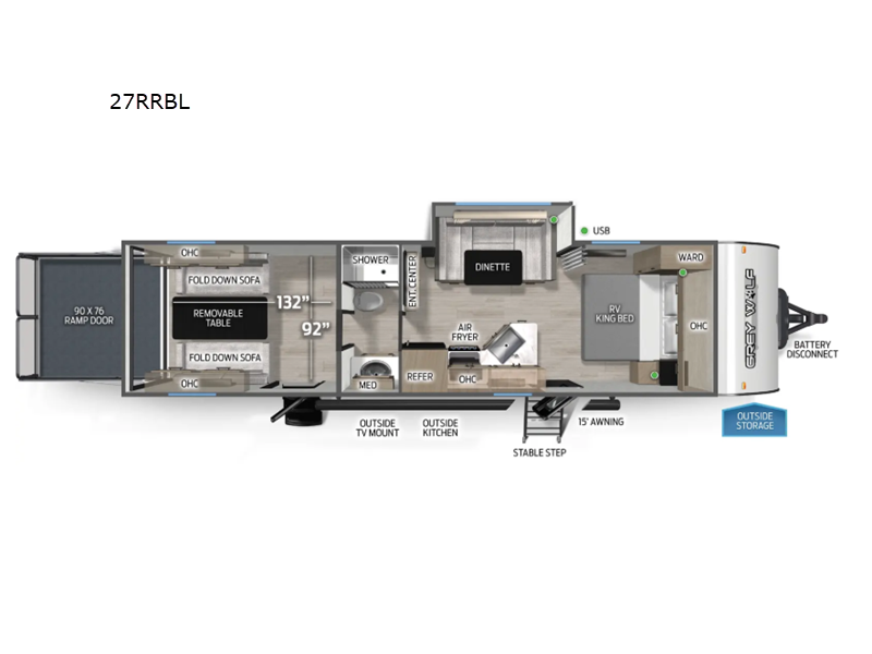 2027 Forest River Cherokee Grey Wolf Black Label 27RRBL - New Toy Hauler For Sale by RV Dynasty in Bunker Hill, Indiana features Slideout