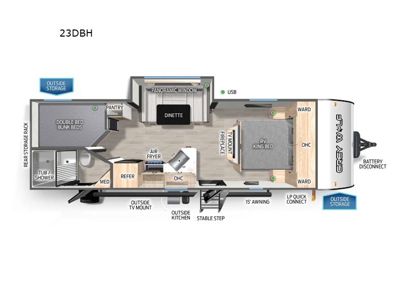 2027 Forest River Cherokee Grey Wolf 23DBH - New Travel Trailer For Sale by RV Dynasty in Bunker Hill, Indiana features Slideout