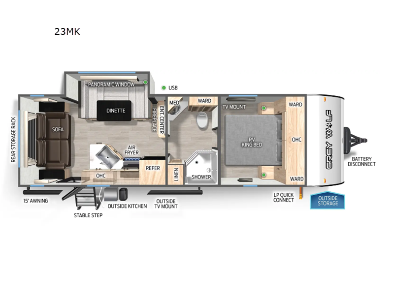 2027 Forest River Cherokee Grey Wolf 23MK - New Travel Trailer For Sale by RV Dynasty in Bunker Hill, Indiana features Slideout