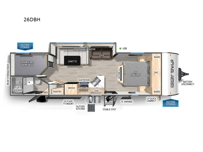 2027 Forest River Cherokee Grey Wolf 26DBH - New Travel Trailer For Sale by RV Dynasty in Bunker Hill, Indiana features Slideout