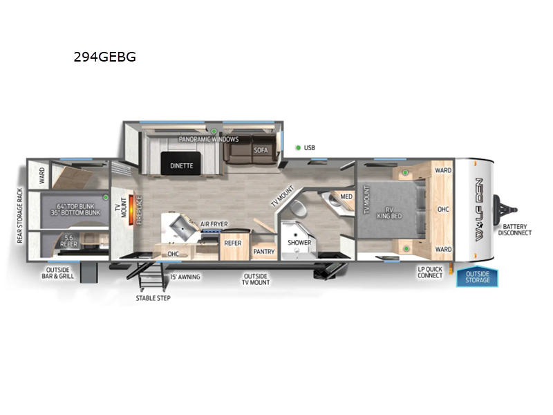 2027 Forest River Cherokee Wolf Den 294GEBG - New Travel Trailer For Sale by RV Dynasty in Bunker Hill, Indiana features Slideout