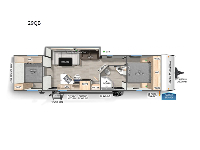 2027 Forest River Cherokee Grey Wolf 29QB - New Travel Trailer For Sale by RV Dynasty in Bunker Hill, Indiana features Slideout