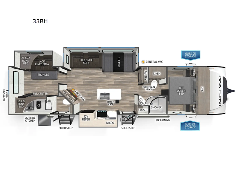 2026 Forest River Cherokee Alpha Wolf 33BH-L - New Travel Trailer For Sale by RV Dynasty in Bunker Hill, Indiana features Slideout