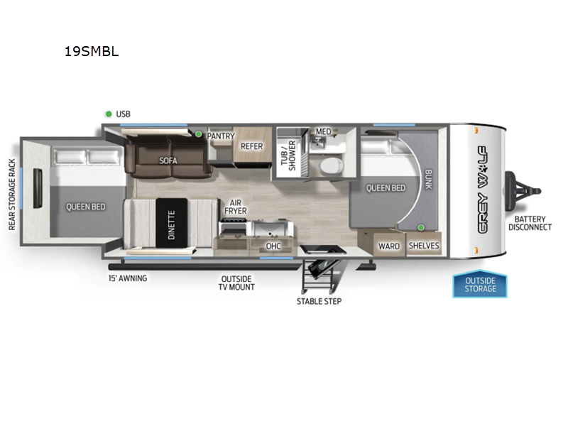 2027 Forest River Cherokee Grey Wolf Black Label 19SMBL - New Travel Trailer For Sale by RV Dynasty in Bunker Hill, Indiana features Slideout