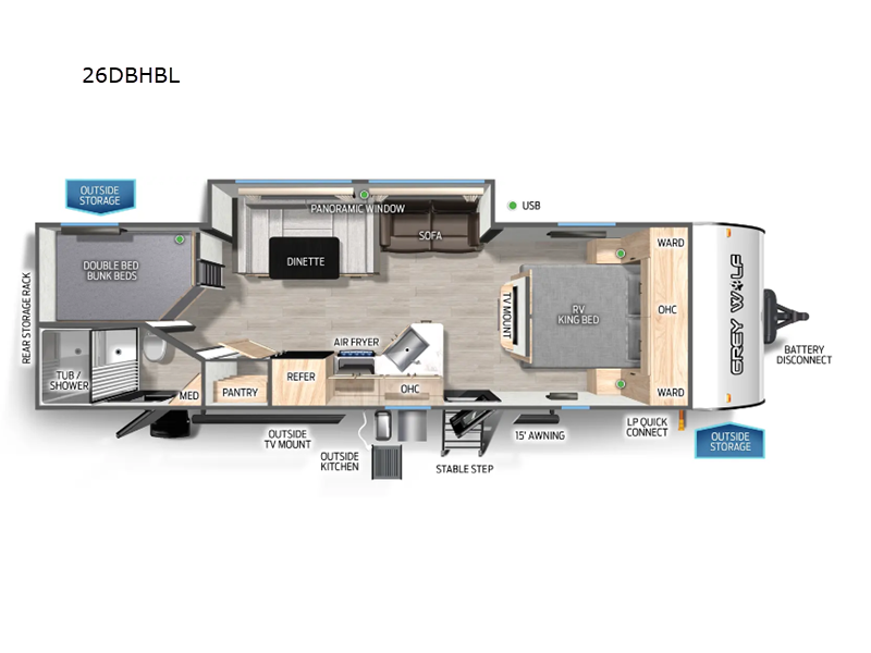 2027 Forest River Cherokee Grey Wolf Black Label 26DBHBL - New Travel Trailer For Sale by RV Dynasty in Bunker Hill, Indiana features Slideout