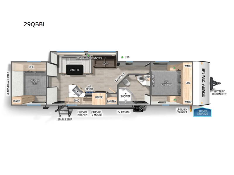 2027 Forest River Cherokee Grey Wolf Black Label 29QBBL - New Travel Trailer For Sale by RV Dynasty in Bunker Hill, Indiana features Slideout