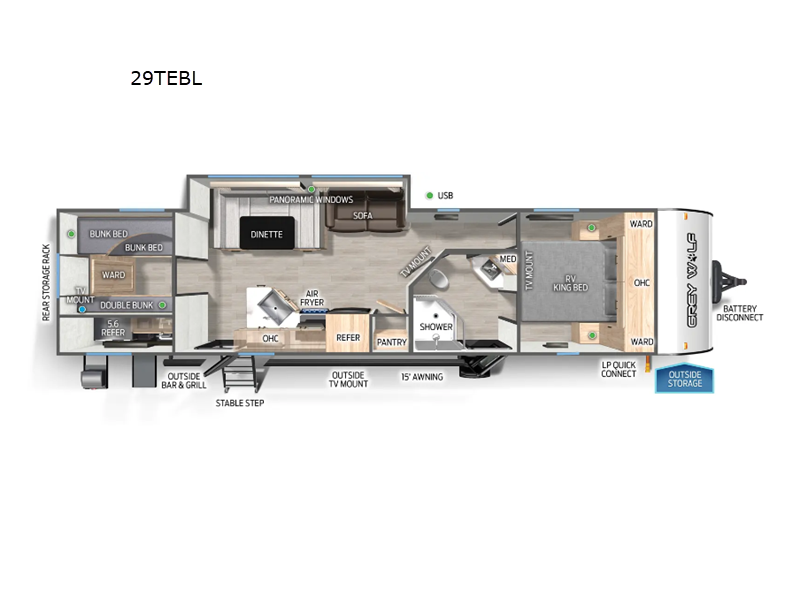2027 Forest River Cherokee Grey Wolf Black Label 29TEBL - New Travel Trailer For Sale by RV Dynasty in Bunker Hill, Indiana features Slideout
