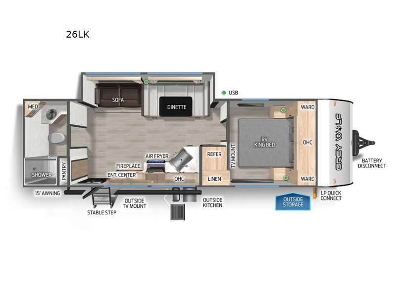 2027 Forest River Cherokee Grey Wolf 26LK - New Travel Trailer For Sale by RV Dynasty in Bunker Hill, Indiana features Slideout