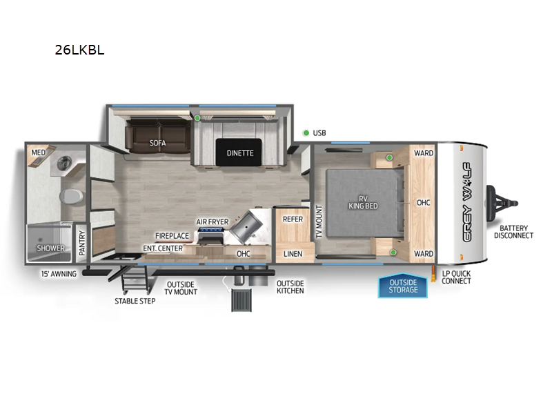2027 Forest River Cherokee Grey Wolf Black Label 26LKBL - New Travel Trailer For Sale by RV Dynasty in Bunker Hill, Indiana features Slideout
