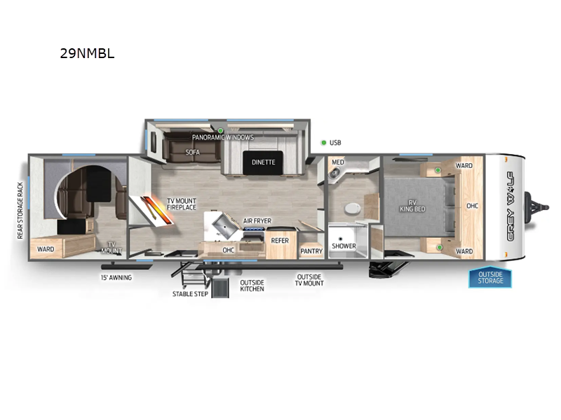 2027 Forest River Cherokee Grey Wolf Black Label 29NMBL - New Travel Trailer For Sale by RV Dynasty in Bunker Hill, Indiana features Slideout