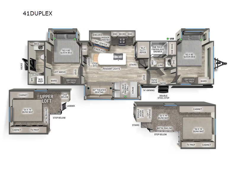 2026 Forest River Sandpiper Destination Trailers 41DUPLEX - New Destination Trailer For Sale by RV Dynasty in Bunker Hill, Indiana features Slideout