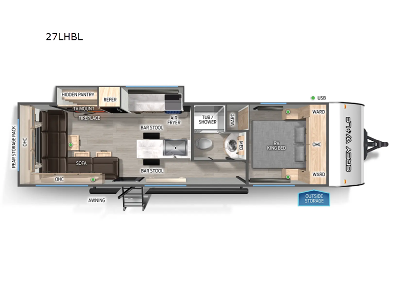 2027 Forest River Cherokee Grey Wolf Black Label 27LHBL - New Travel Trailer For Sale by RV Dynasty in Bunker Hill, Indiana features Slideout