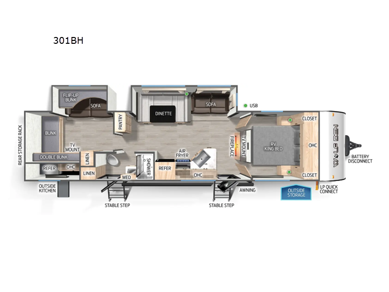 2027 Forest River Cherokee Wolf Den 301BH - New Travel Trailer For Sale by RV Dynasty in Bunker Hill, Indiana features Slideout