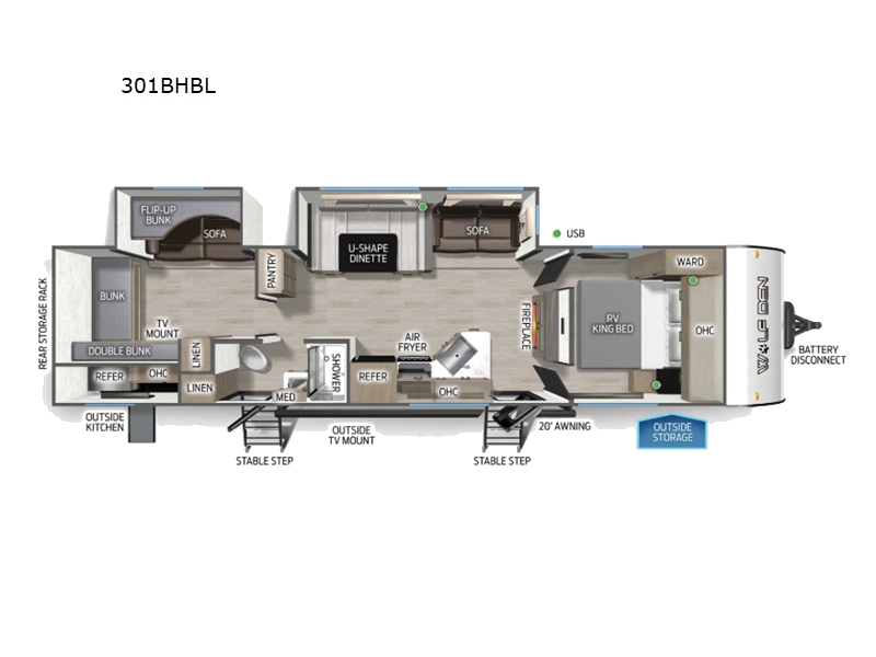 2027 Forest River Cherokee Wolf Den Black Label 301BHBL - New Travel Trailer For Sale by RV Dynasty in Bunker Hill, Indiana features Slideout