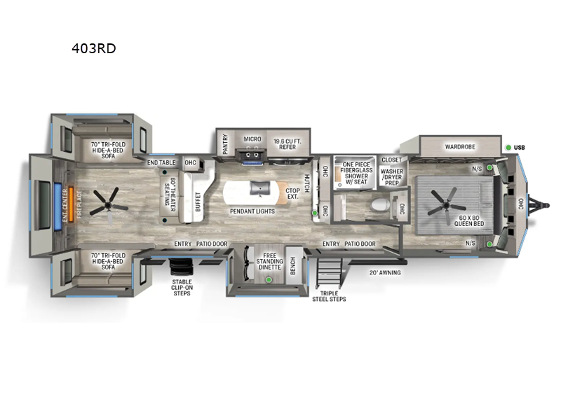 2025 Forest River Sandpiper Destination Trailers 403RD - New Destination Trailer For Sale by RV Dynasty in Bunker Hill, Indiana features Slideout
