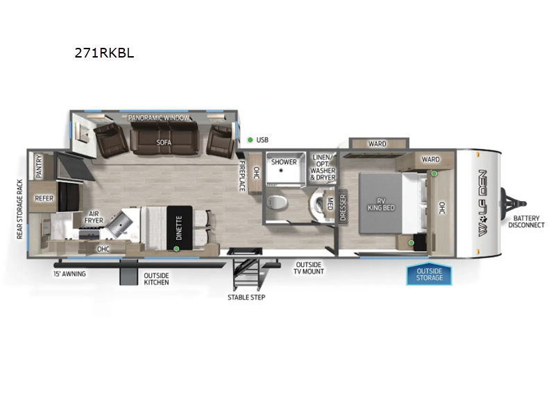 2027 Forest River Cherokee Wolf Den Black Label 271RKBL - New Travel Trailer For Sale by RV Dynasty in Bunker Hill, Indiana features Slideout