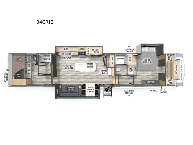 2026 Forest River Cardinal 34CRIB - New Fifth Wheel For Sale by RV Dynasty in Bunker Hill, Indiana features Slideout