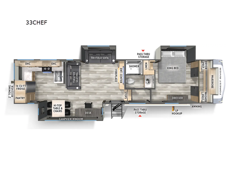 2026 Forest River Cardinal 33CHEF - New Fifth Wheel For Sale by RV Dynasty in Bunker Hill, Indiana features Slideout