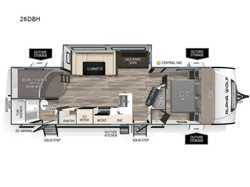 2026 Forest River Cherokee Alpha Wolf 26DBH-L - New Travel Trailer For Sale by RV Dynasty in Bunker Hill, Indiana features Slideout