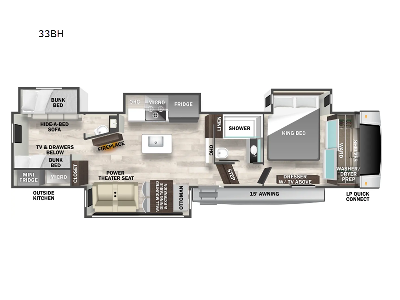 2025 Forest River Cedar Creek Experience 33BH - New Fifth Wheel For Sale by RV Dynasty in Bunker Hill, Indiana features Slideout