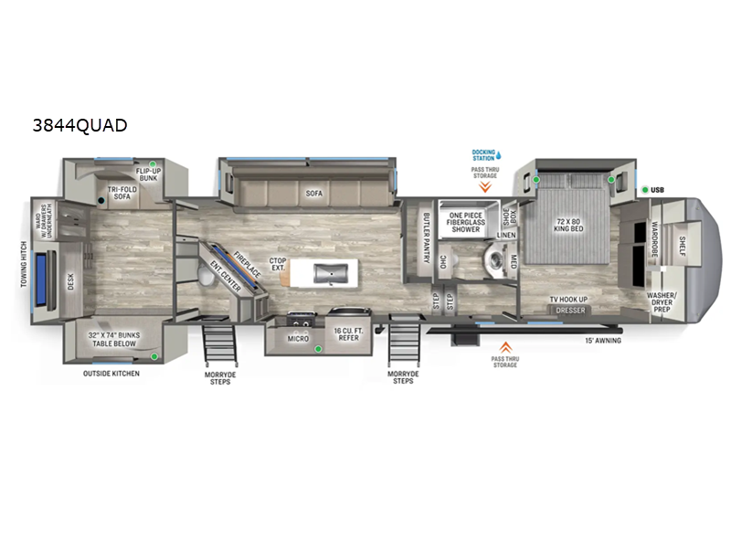 2026 Forest River Sandpiper 3844QUAD - New Fifth Wheel For Sale by RV Dynasty in Bunker Hill, Indiana features Slideout