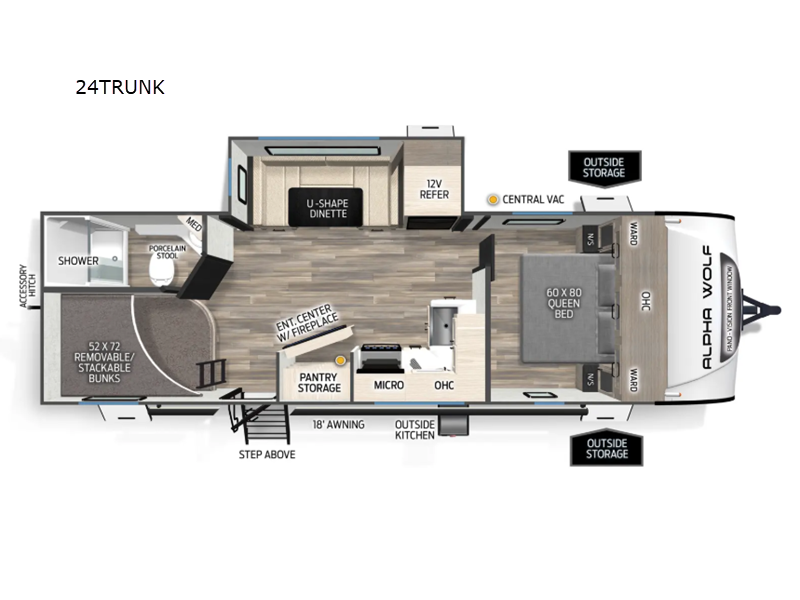 2026 Forest River Cherokee Alpha Wolf 24TRUNK-L - New Travel Trailer For Sale by RV Dynasty in Bunker Hill, Indiana features Slideout