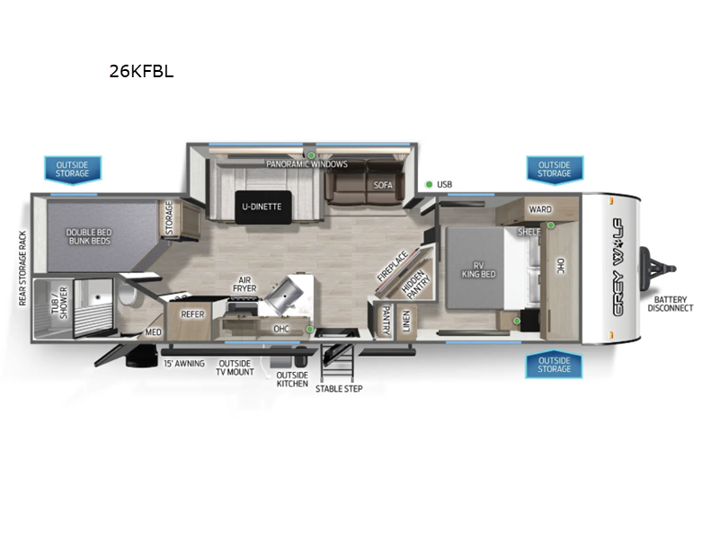 2026 Forest River Cherokee Grey Wolf Black Label 26KFBL - New Travel Trailer For Sale by RV Dynasty in Bunker Hill, Indiana features Slideout